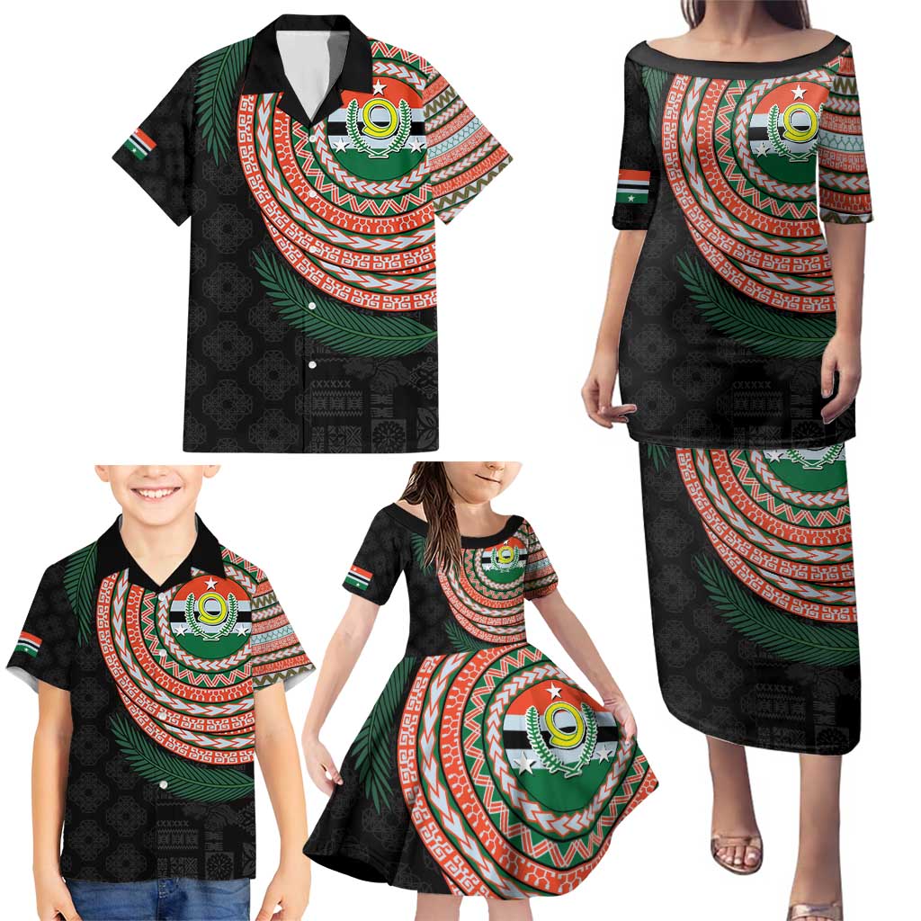 Penama Tribal Tattoo with Namele Leaves Family Matching Puletasi and Hawaiian Shirt LT03 - Polynesian Pride