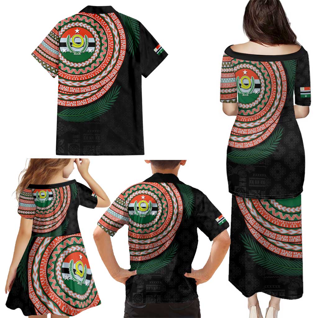 Penama Tribal Tattoo with Namele Leaves Family Matching Puletasi and Hawaiian Shirt LT03 - Polynesian Pride