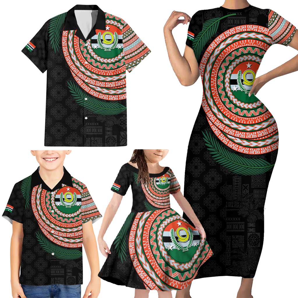 Penama Tribal Tattoo with Namele Leaves Family Matching Short Sleeve Bodycon Dress and Hawaiian Shirt LT03 - Polynesian Pride