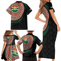 Penama Tribal Tattoo with Namele Leaves Family Matching Short Sleeve Bodycon Dress and Hawaiian Shirt LT03 - Polynesian Pride