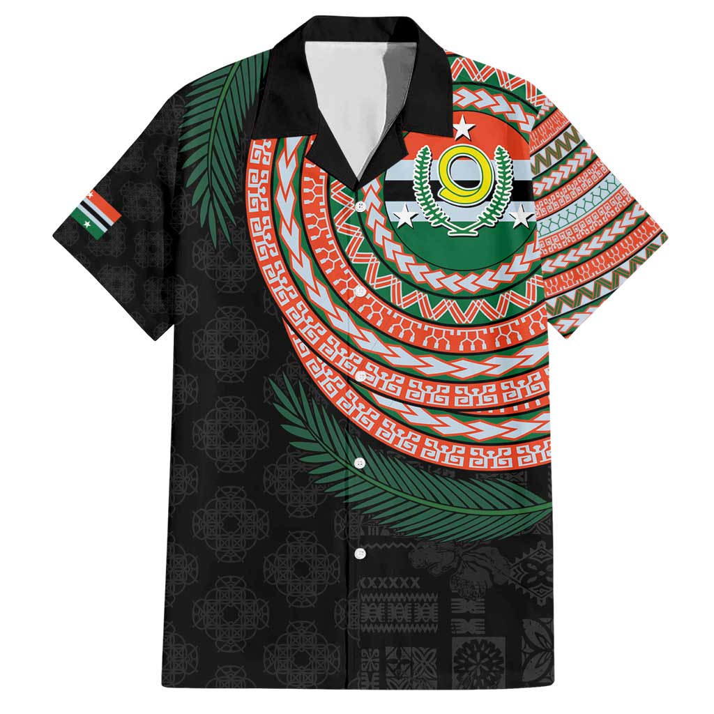 Penama Tribal Tattoo with Namele Leaves Family Matching Short Sleeve Bodycon Dress and Hawaiian Shirt LT03 Dad's Shirt - Short Sleeve Black - Polynesian Pride