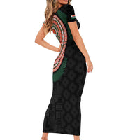 Penama Tribal Tattoo with Namele Leaves Family Matching Short Sleeve Bodycon Dress and Hawaiian Shirt LT03 - Polynesian Pride