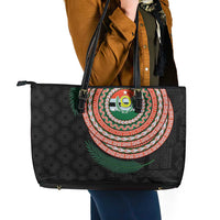 Penama Tribal Tattoo with Namele Leaves Leather Tote Bag