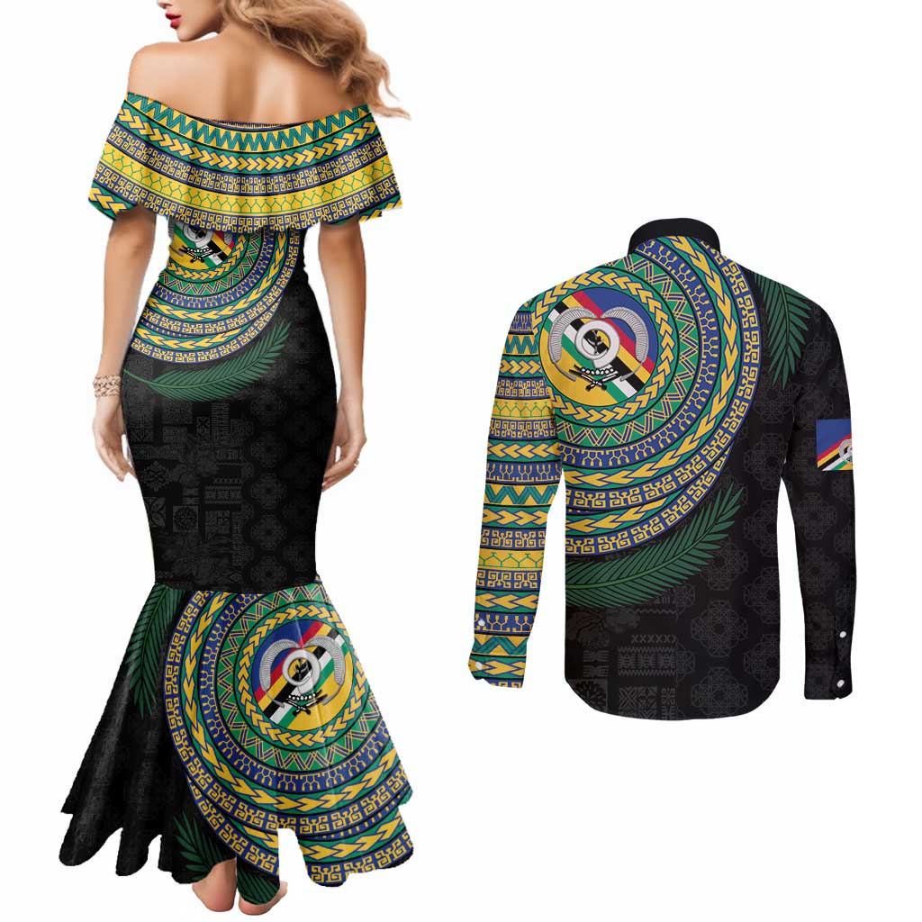 Torba Tribal Tattoo with Namele Leaves Couples Matching Mermaid Dress and Long Sleeve Button Shirt LT03 - Polynesian Pride