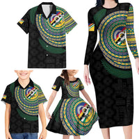 Torba Tribal Tattoo with Namele Leaves Family Matching Long Sleeve Bodycon Dress and Hawaiian Shirt LT03 - Polynesian Pride
