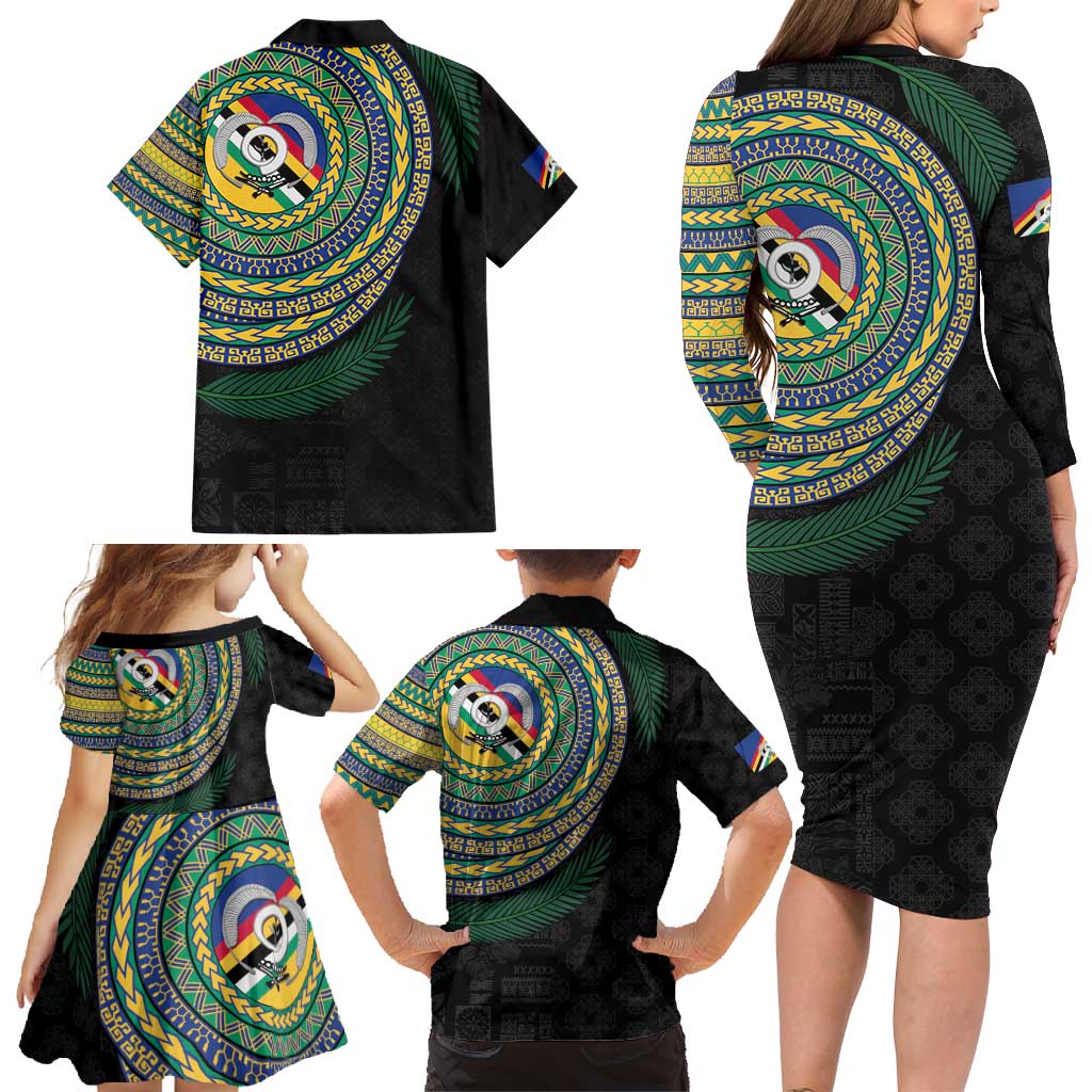 Torba Tribal Tattoo with Namele Leaves Family Matching Long Sleeve Bodycon Dress and Hawaiian Shirt LT03 - Polynesian Pride