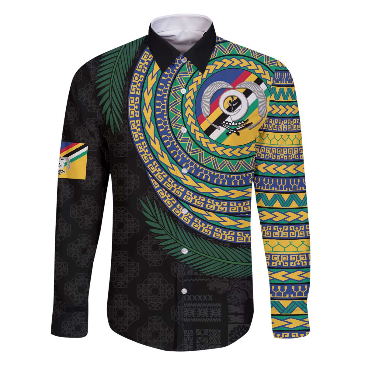 Torba Tribal Tattoo with Namele Leaves Family Matching Off The Shoulder Long Sleeve Dress and Hawaiian Shirt