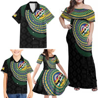 Torba Tribal Tattoo with Namele Leaves Family Matching Off Shoulder Maxi Dress and Hawaiian Shirt