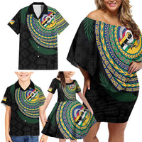 Torba Tribal Tattoo with Namele Leaves Family Matching Off Shoulder Short Dress and Hawaiian Shirt LT03 - Polynesian Pride