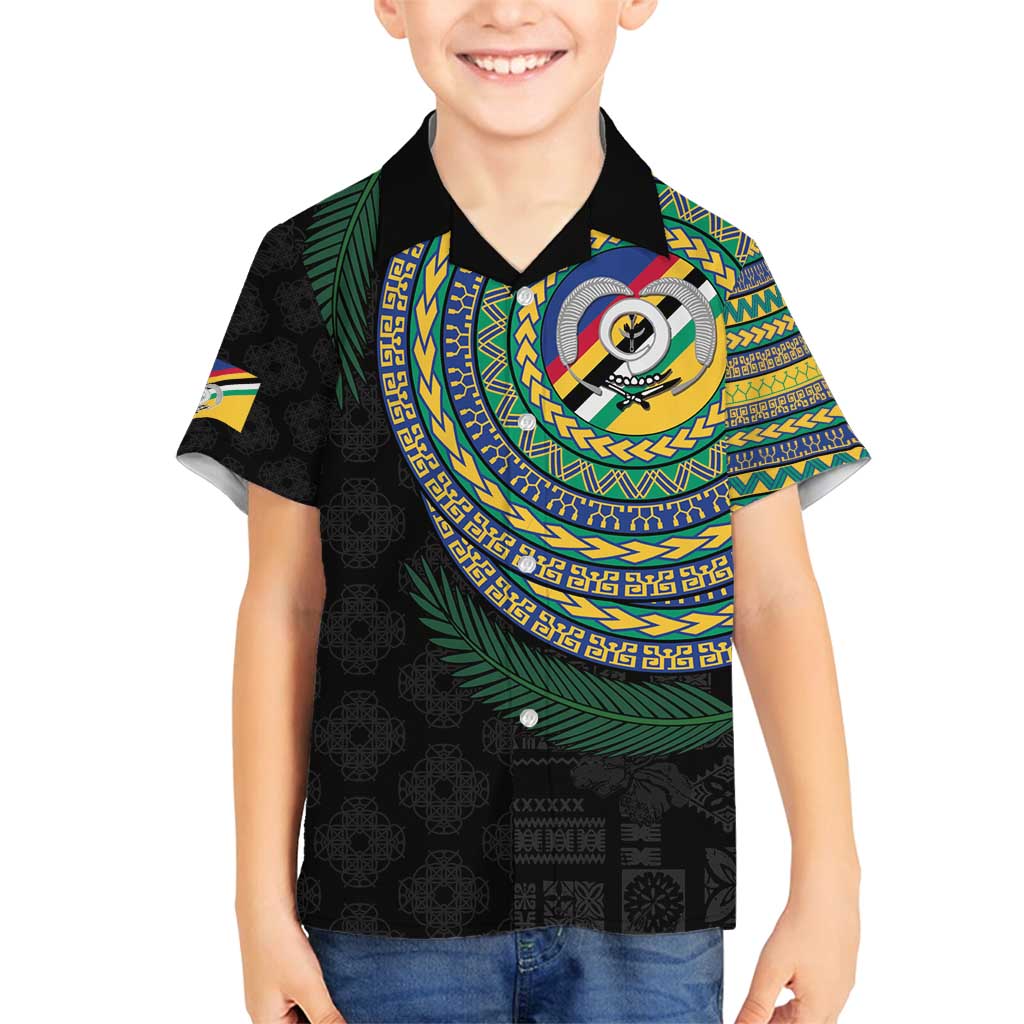 Torba Tribal Tattoo with Namele Leaves Family Matching Off Shoulder Short Dress and Hawaiian Shirt LT03 Son's Shirt Black - Polynesian Pride