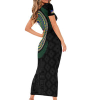 Torba Tribal Tattoo with Namele Leaves Family Matching Short Sleeve Bodycon Dress and Hawaiian Shirt LT03 - Polynesian Pride