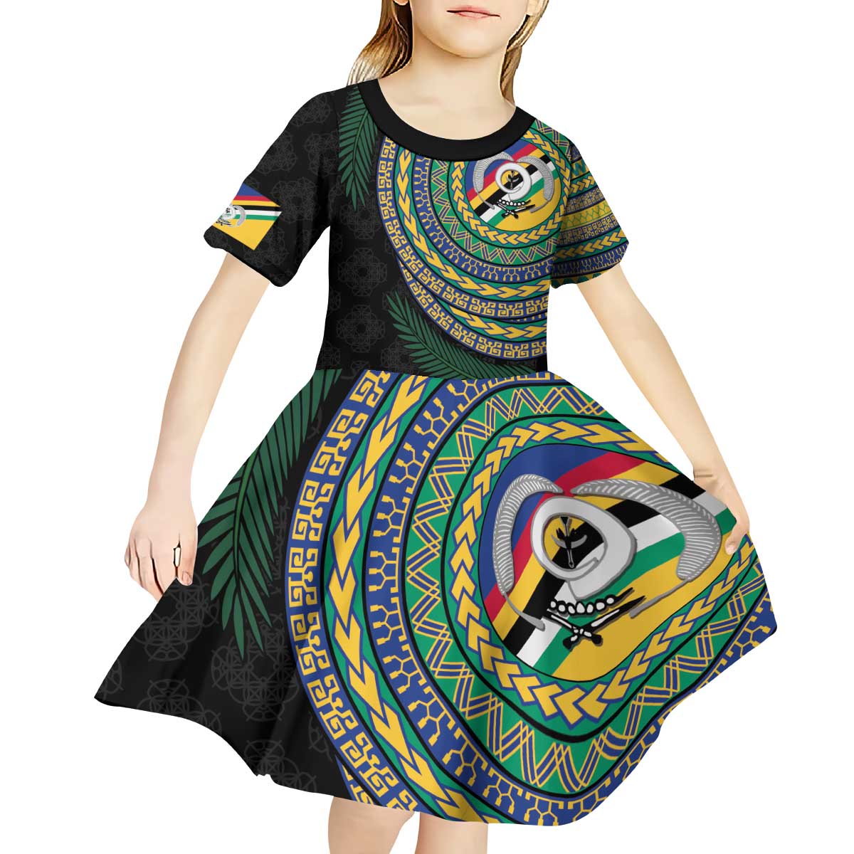 Torba Tribal Tattoo with Namele Leaves Kid Short Sleeve Dress