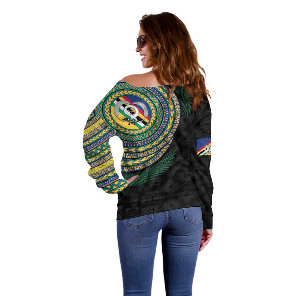 Torba Tribal Tattoo with Namele Leaves Off Shoulder Sweater