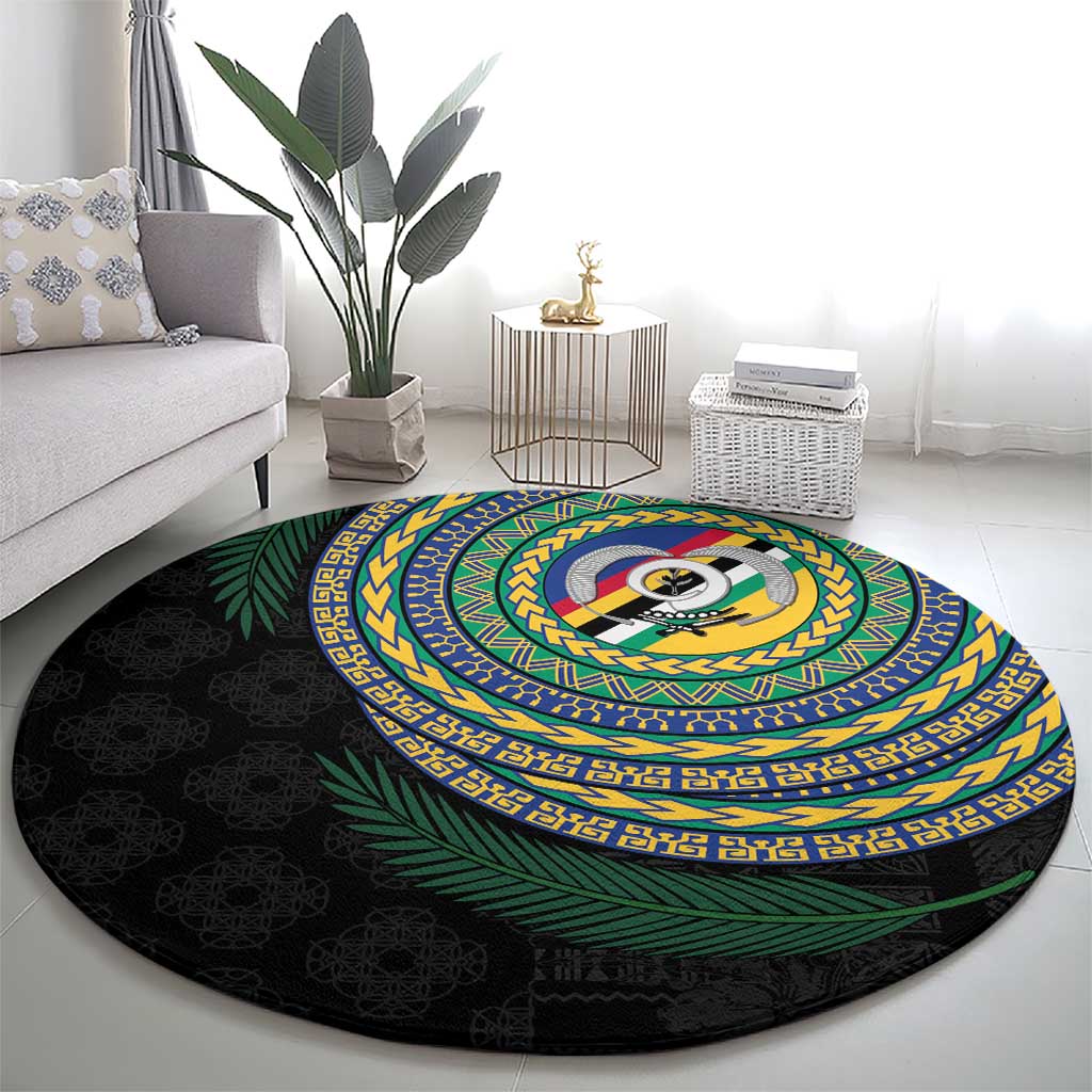 Torba Tribal Tattoo with Namele Leaves Round Carpet