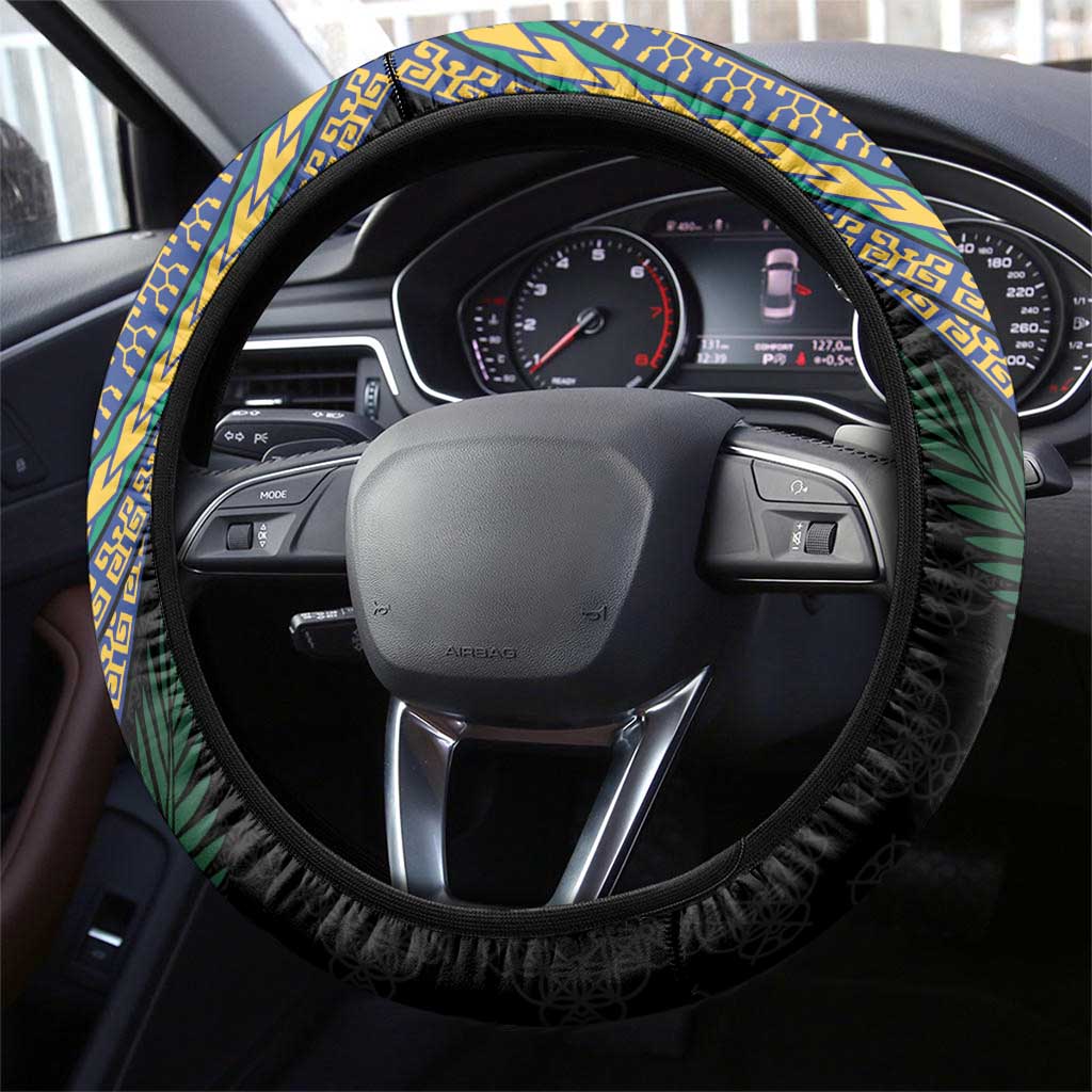 Torba Tribal Tattoo with Namele Leaves Steering Wheel Cover