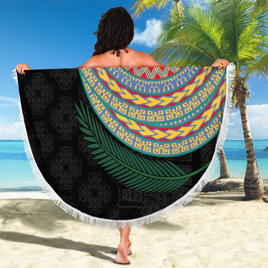 Shefa Tribal Tattoo with Namele Leaves Beach Blanket