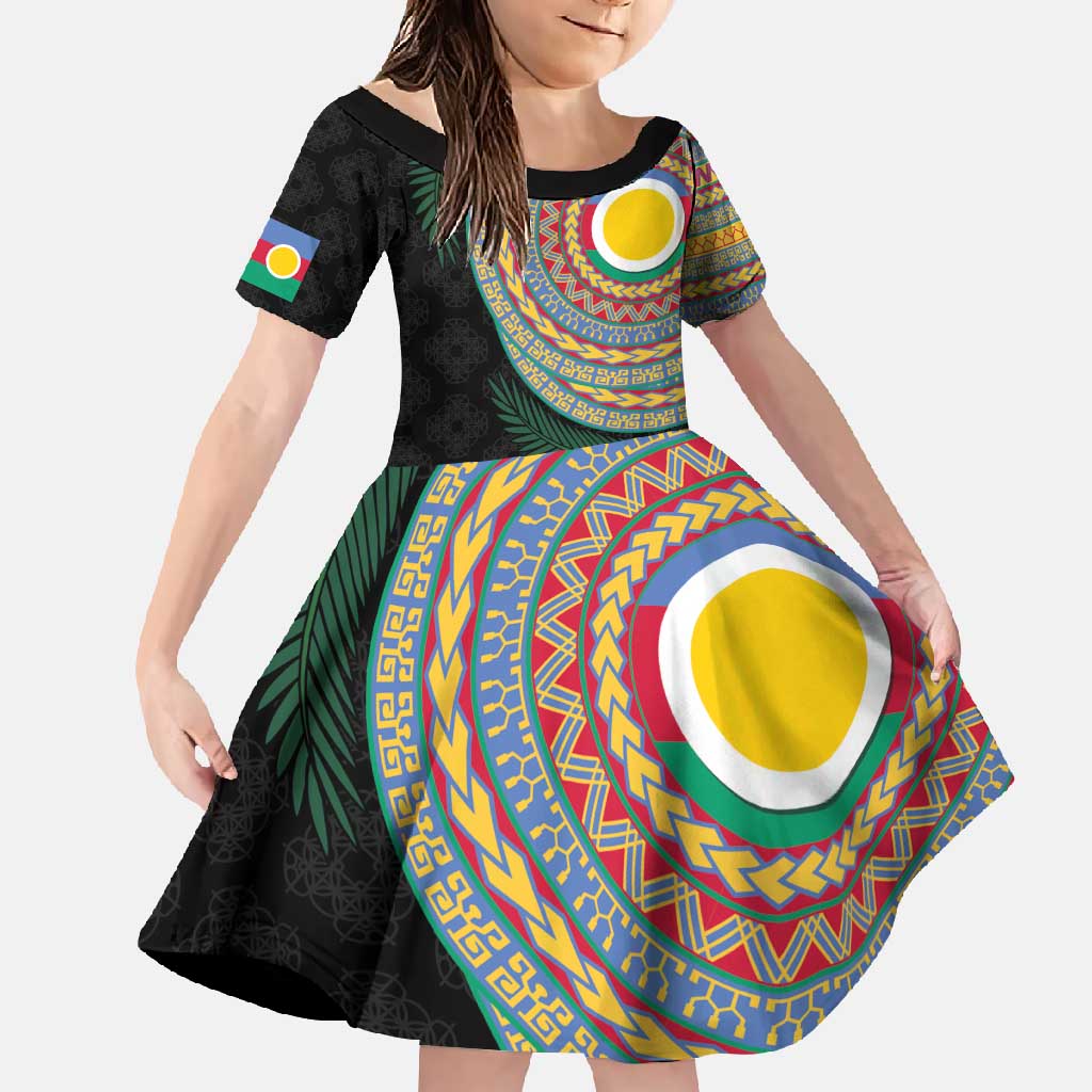 Shefa Tribal Tattoo with Namele Leaves Family Matching Long Sleeve Bodycon Dress and Hawaiian Shirt LT03 Daughter's Dress Black - Polynesian Pride