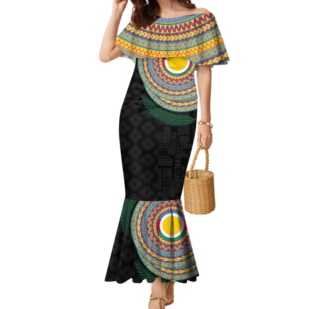 Shefa Tribal Tattoo with Namele Leaves Family Matching Mermaid Dress and Hawaiian Shirt LT03 Mom's Dress Black - Polynesian Pride