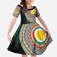 Shefa Tribal Tattoo with Namele Leaves Family Matching Off Shoulder Maxi Dress and Hawaiian Shirt LT03 Daughter's Dress Black - Polynesian Pride