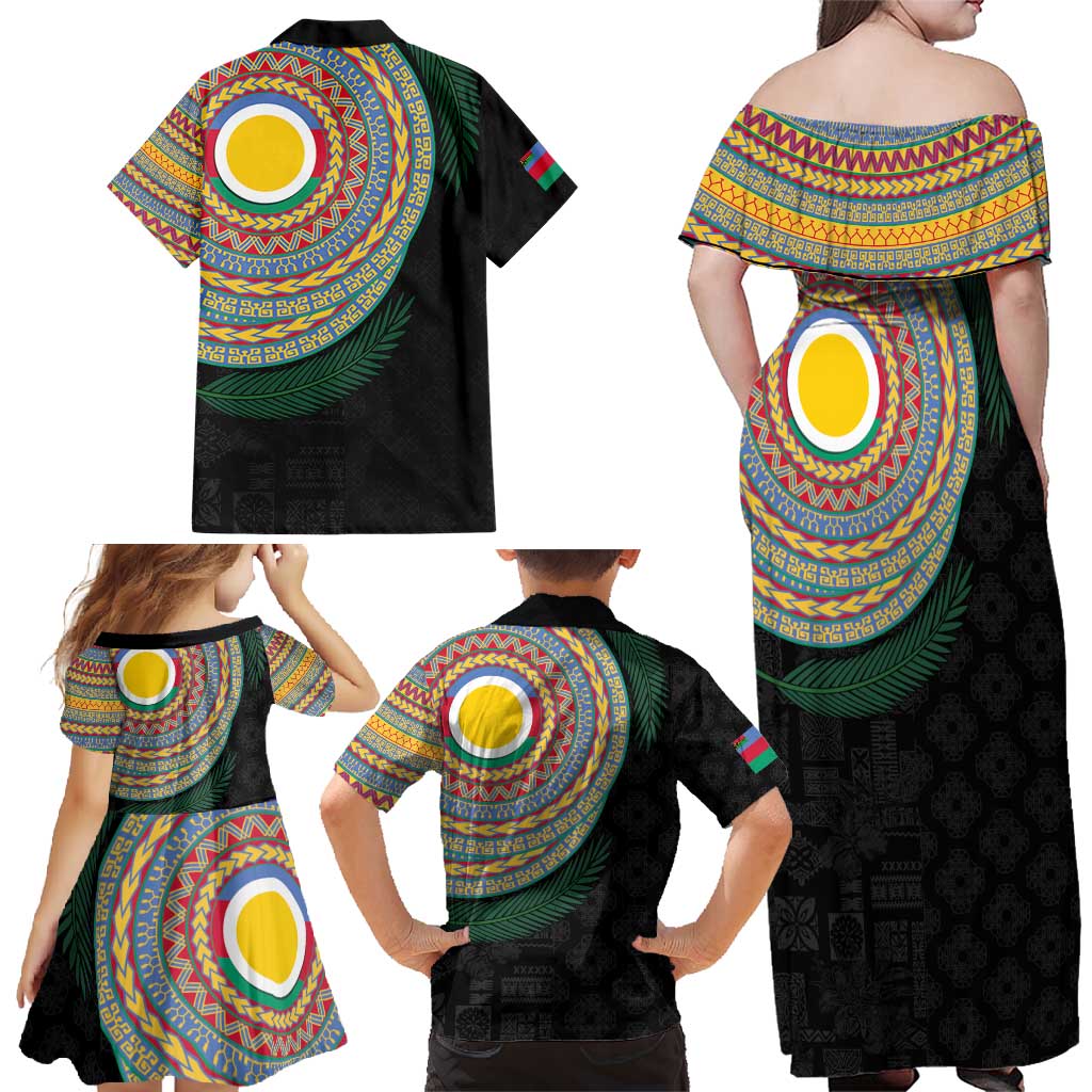 Shefa Tribal Tattoo with Namele Leaves Family Matching Off Shoulder Maxi Dress and Hawaiian Shirt LT03 - Polynesian Pride