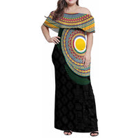 Shefa Tribal Tattoo with Namele Leaves Family Matching Off Shoulder Maxi Dress and Hawaiian Shirt LT03 Mom's Dress Black - Polynesian Pride