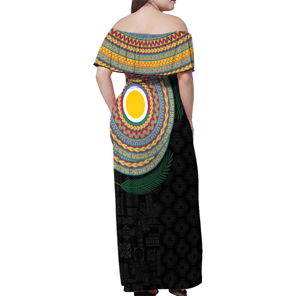Shefa Tribal Tattoo with Namele Leaves Family Matching Off Shoulder Maxi Dress and Hawaiian Shirt LT03 - Polynesian Pride