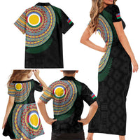 Shefa Tribal Tattoo with Namele Leaves Family Matching Short Sleeve Bodycon Dress and Hawaiian Shirt LT03 - Polynesian Pride