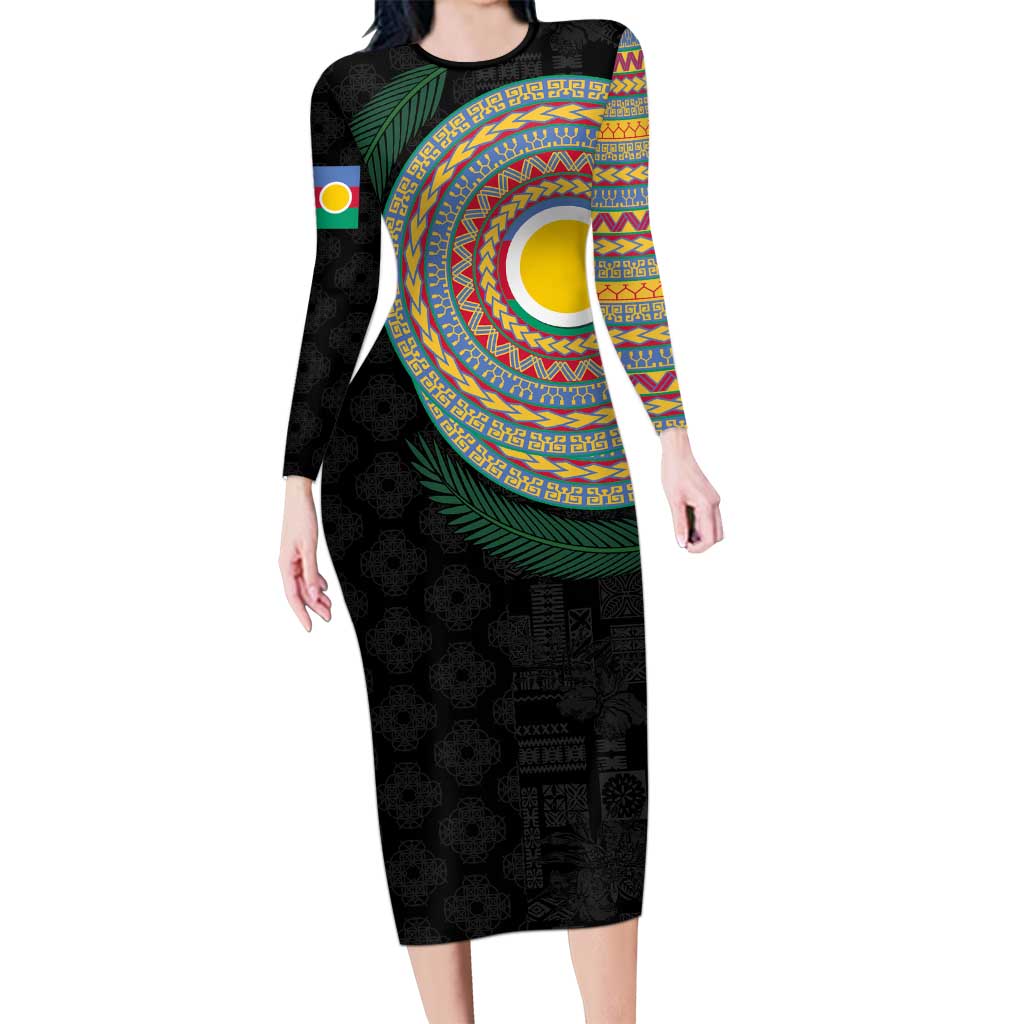 Shefa Tribal Tattoo with Namele Leaves Long Sleeve Bodycon Dress