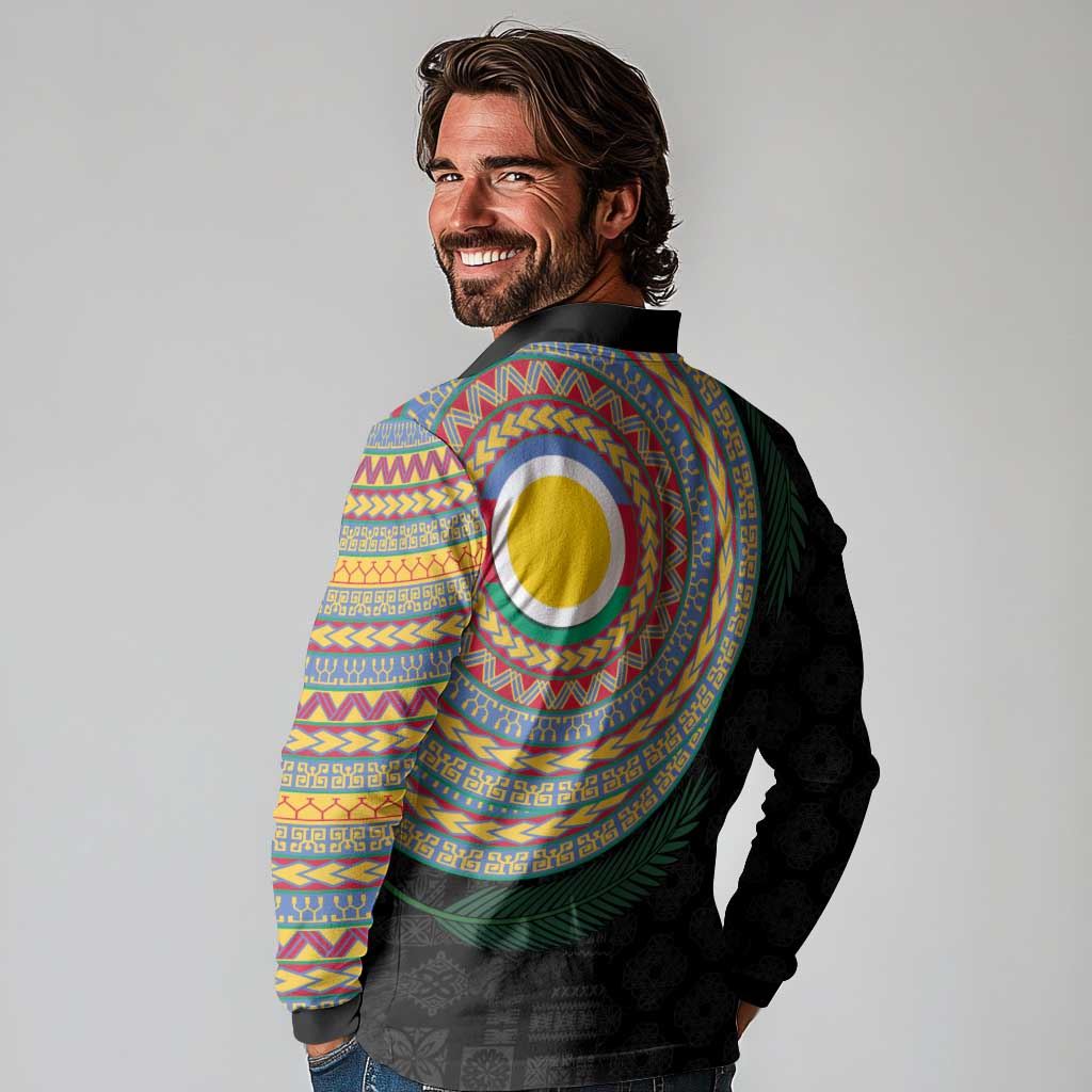 Shefa Tribal Tattoo with Namele Leaves Long Sleeve Polo Shirt