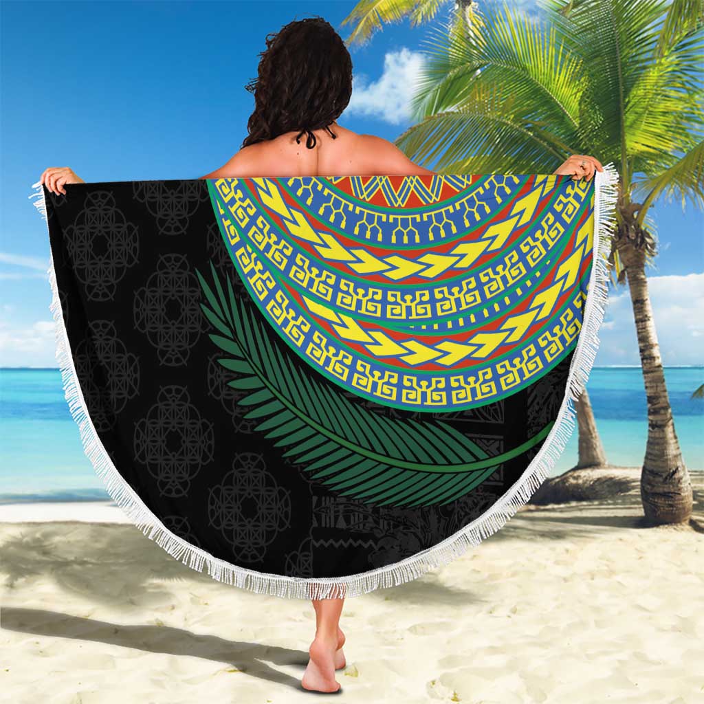 Tafea Tribal Tattoo with Namele Leaves Beach Blanket