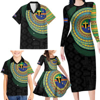 Tafea Tribal Tattoo with Namele Leaves Family Matching Long Sleeve Bodycon Dress and Hawaiian Shirt LT03 - Polynesian Pride