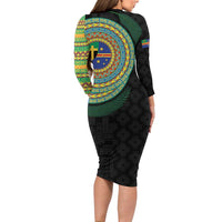 Tafea Tribal Tattoo with Namele Leaves Family Matching Long Sleeve Bodycon Dress and Hawaiian Shirt LT03 - Polynesian Pride