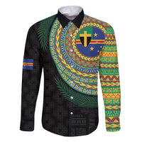 Tafea Tribal Tattoo with Namele Leaves Family Matching Off The Shoulder Long Sleeve Dress and Hawaiian Shirt