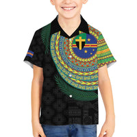 Tafea Tribal Tattoo with Namele Leaves Family Matching Off Shoulder Maxi Dress and Hawaiian Shirt LT03 Son's Shirt Black - Polynesian Pride