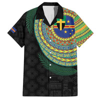 Tafea Tribal Tattoo with Namele Leaves Family Matching Off Shoulder Short Dress and Hawaiian Shirt LT03 Dad's Shirt - Short Sleeve Black - Polynesian Pride