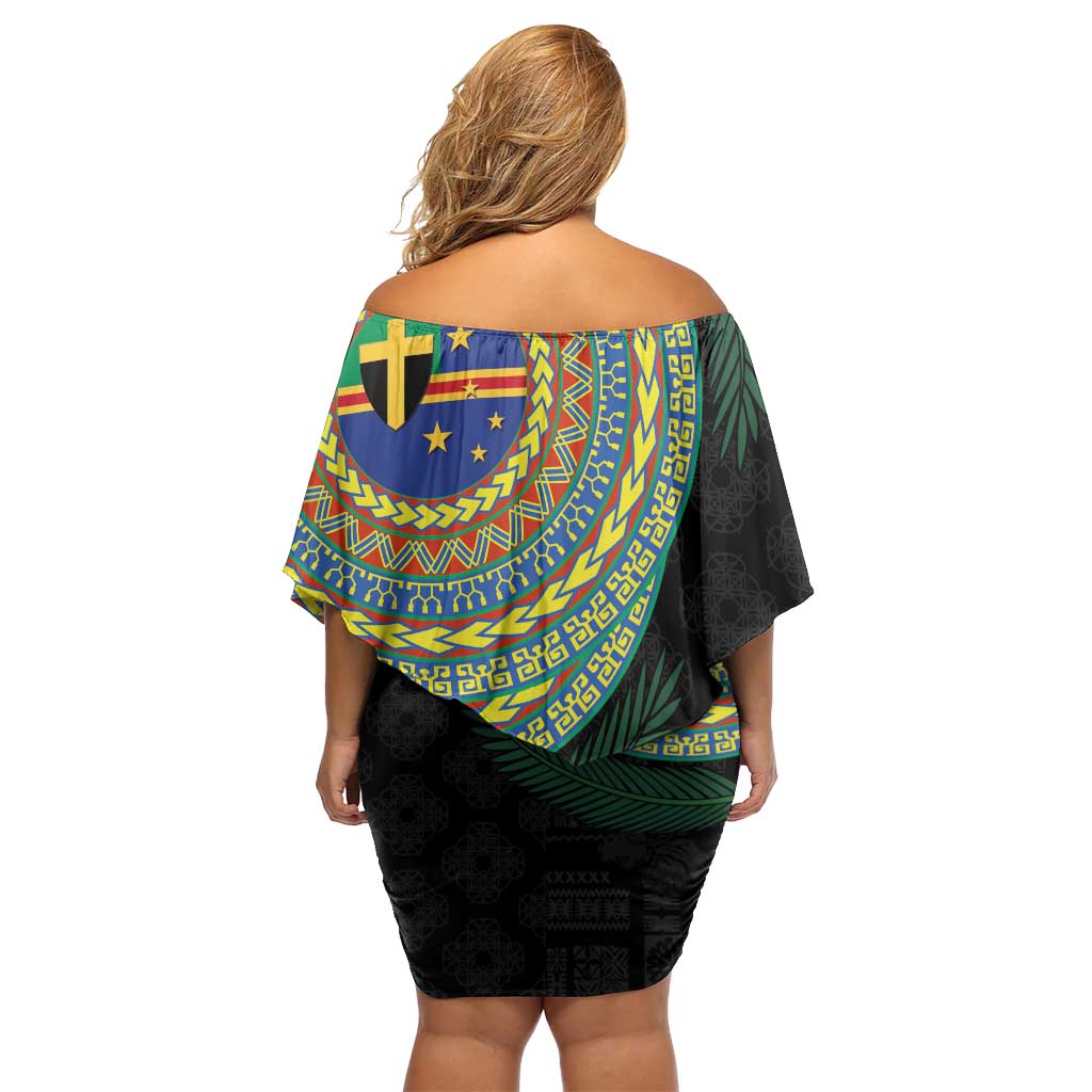Tafea Tribal Tattoo with Namele Leaves Family Matching Off Shoulder Short Dress and Hawaiian Shirt LT03 - Polynesian Pride