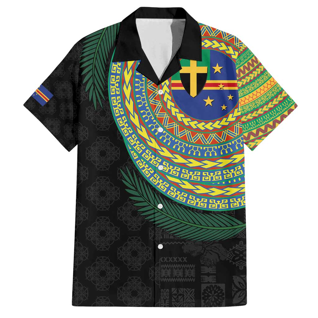 Tafea Tribal Tattoo with Namele Leaves Family Matching Summer Maxi Dress and Hawaiian Shirt LT03 Dad's Shirt - Short Sleeve Black - Polynesian Pride