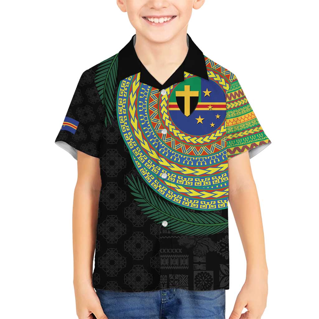 Tafea Tribal Tattoo with Namele Leaves Family Matching Summer Maxi Dress and Hawaiian Shirt LT03 Son's Shirt Black - Polynesian Pride