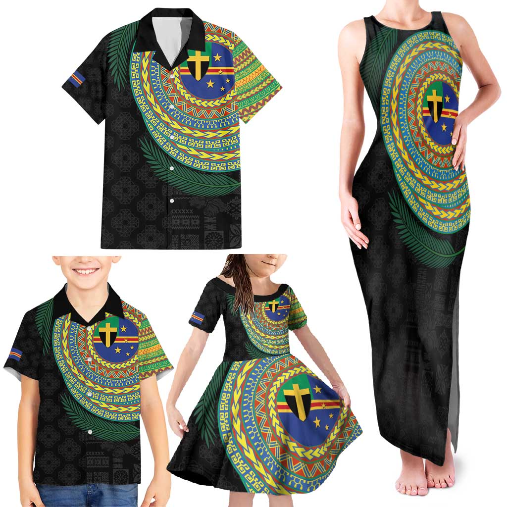Tafea Tribal Tattoo with Namele Leaves Family Matching Tank Maxi Dress and Hawaiian Shirt