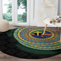 Tafea Tribal Tattoo with Namele Leaves Round Carpet