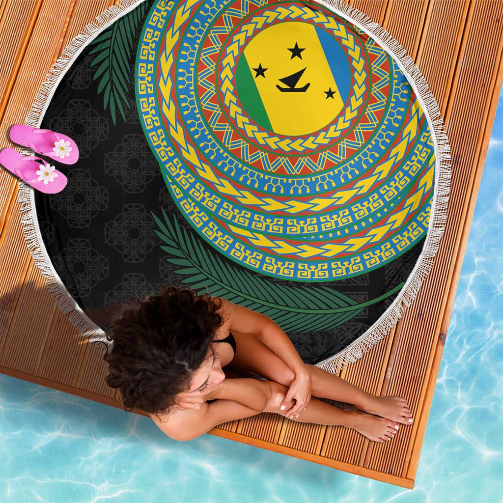 Malampa Tribal Tattoo with Namele Leaves Beach Blanket