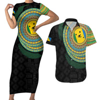 Malampa Tribal Tattoo with Namele Leaves Couples Matching Short Sleeve Bodycon Dress and Hawaiian Shirt LT03 Black - Polynesian Pride