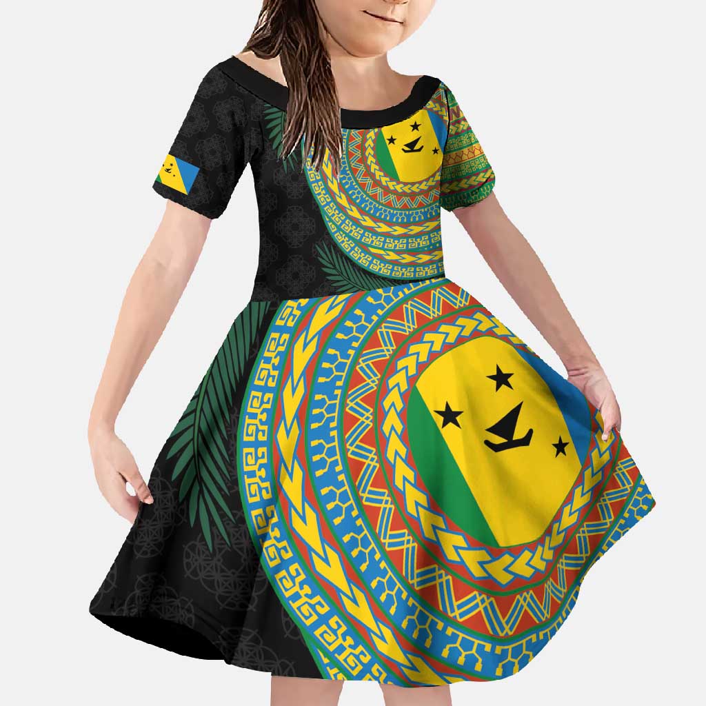 Malampa Tribal Tattoo with Namele Leaves Family Matching Long Sleeve Bodycon Dress and Hawaiian Shirt LT03 Daughter's Dress Black - Polynesian Pride