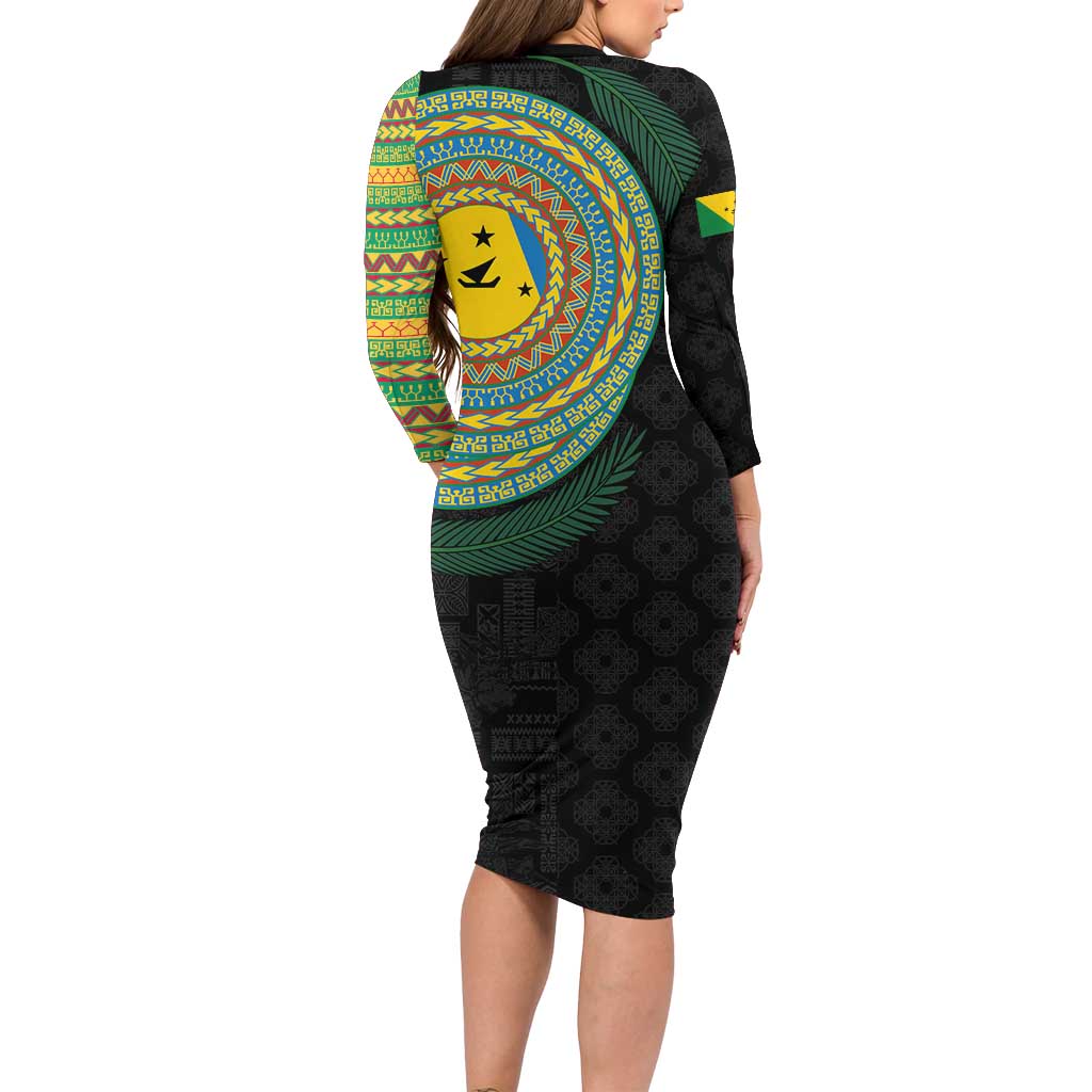 Malampa Tribal Tattoo with Namele Leaves Family Matching Long Sleeve Bodycon Dress and Hawaiian Shirt LT03 - Polynesian Pride