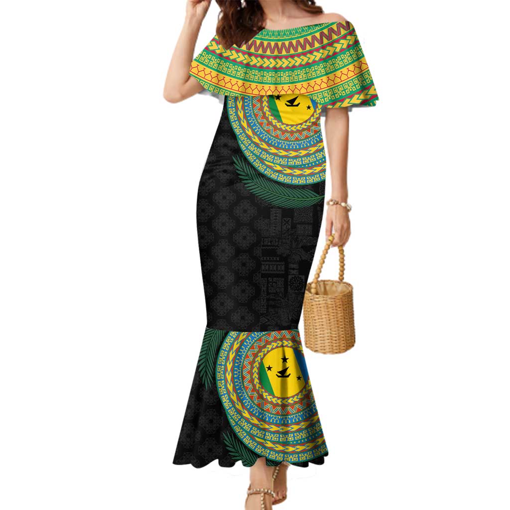 Malampa Tribal Tattoo with Namele Leaves Family Matching Mermaid Dress and Hawaiian Shirt LT03 Mom's Dress Black - Polynesian Pride