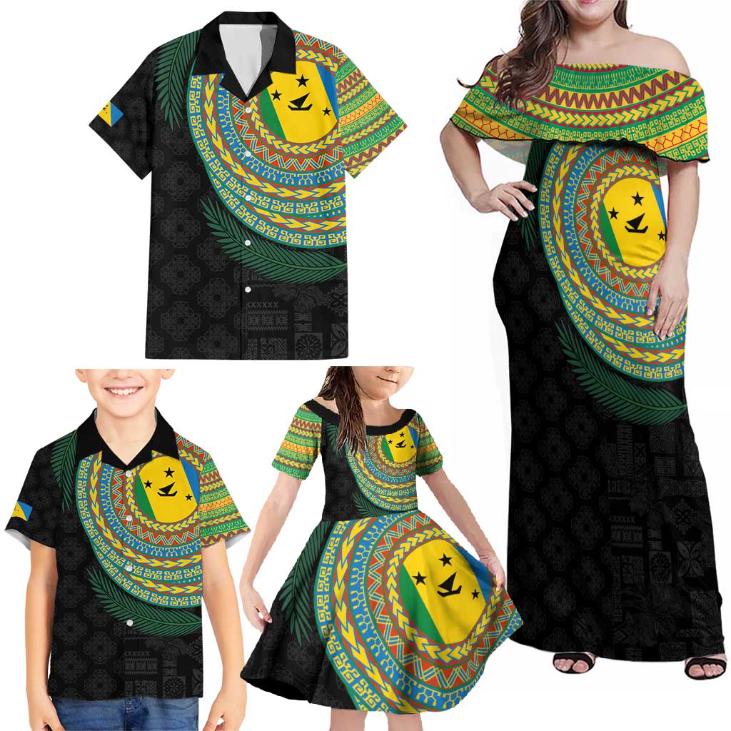 Malampa Tribal Tattoo with Namele Leaves Family Matching Off Shoulder Maxi Dress and Hawaiian Shirt LT03 - Polynesian Pride