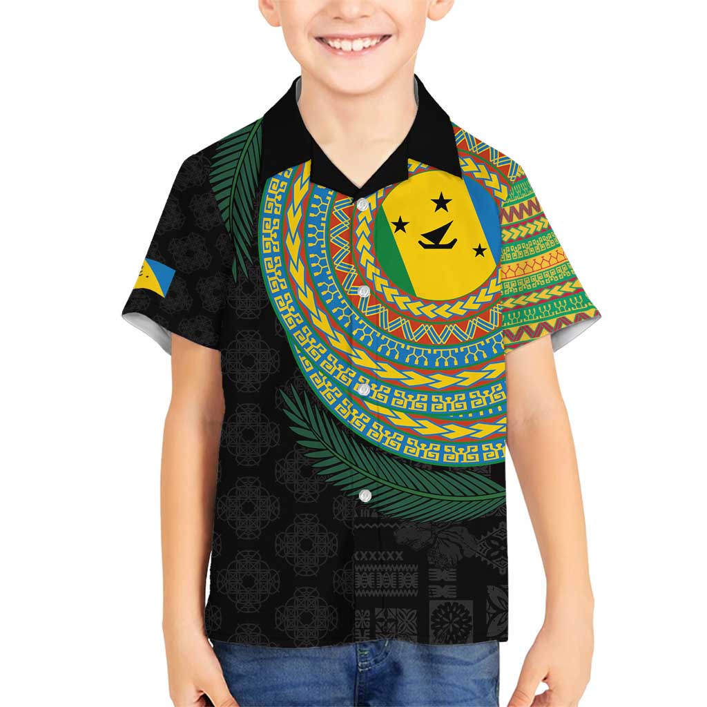 Malampa Tribal Tattoo with Namele Leaves Family Matching Off Shoulder Short Dress and Hawaiian Shirt LT03 Son's Shirt Black - Polynesian Pride