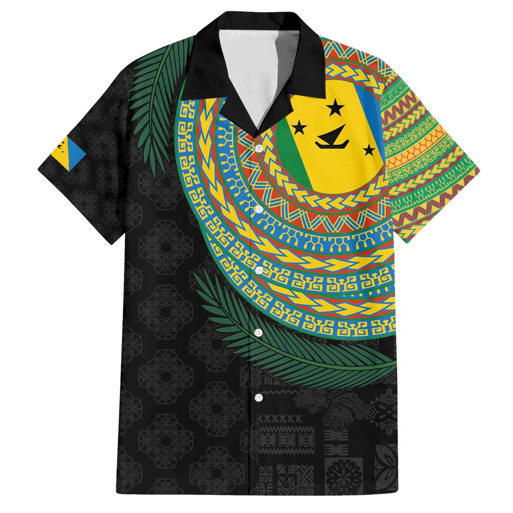Malampa Tribal Tattoo with Namele Leaves Family Matching Puletasi and Hawaiian Shirt LT03 Dad's Shirt - Short Sleeve Black - Polynesian Pride