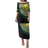 Malampa Tribal Tattoo with Namele Leaves Family Matching Puletasi and Hawaiian Shirt LT03 Mom's Dress Black - Polynesian Pride