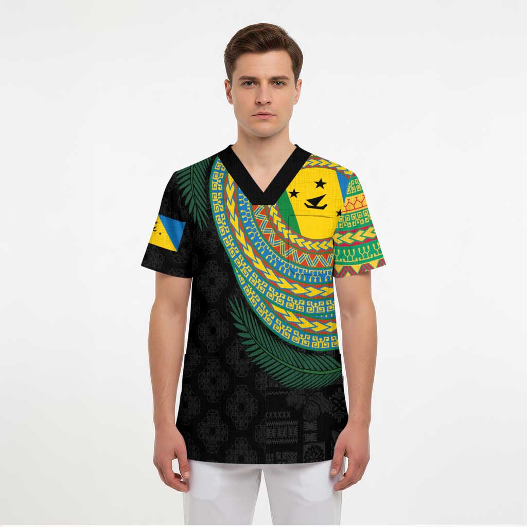 Malampa Tribal Tattoo with Namele Leaves Scrub Top - Polynesian Pride